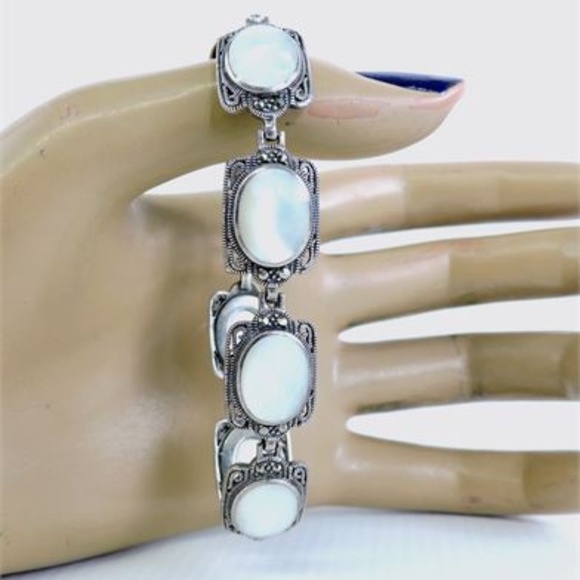925 Silver & Mother of Pearl Link Bracelet - Picture 2 of 7
